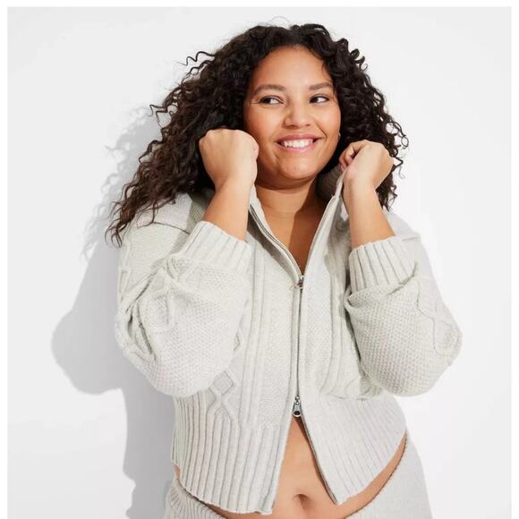 Wild Fable Women's Cable Zip Hoodie Sweatshirt Light Gray M NWT - Picture 4 of 7